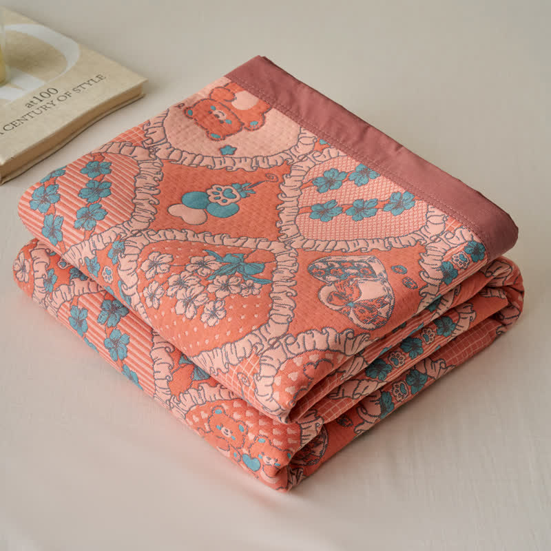Double Layer Gauze Jacquard Bear Cotton Quilt