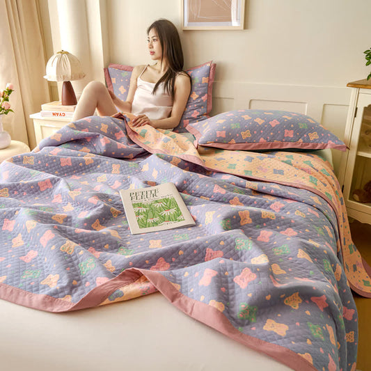 Jacquard Bear Cotton Gauze Reversible Quilt