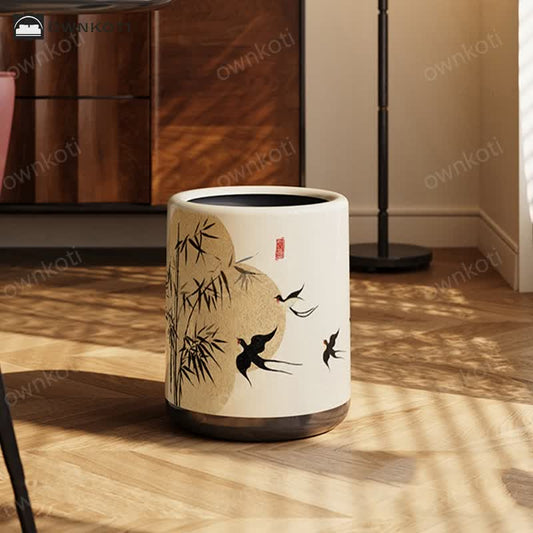 Floral Magpie Double Layer Trash Can