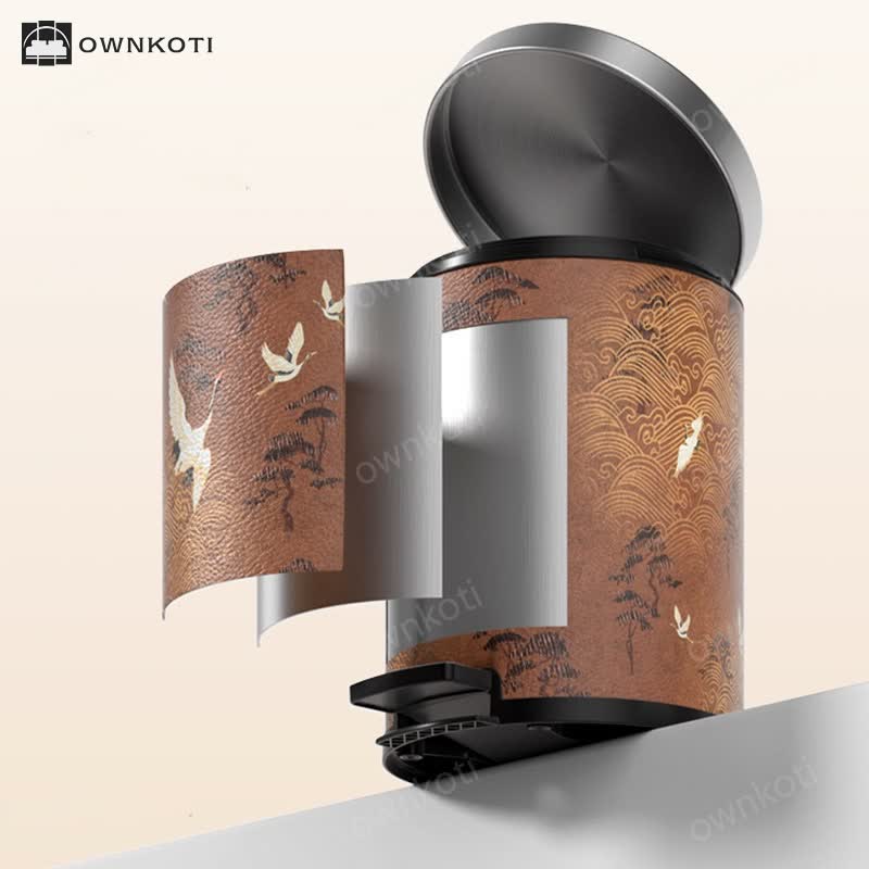 Elegant Rural Stainless Steel Leather Wastebasket