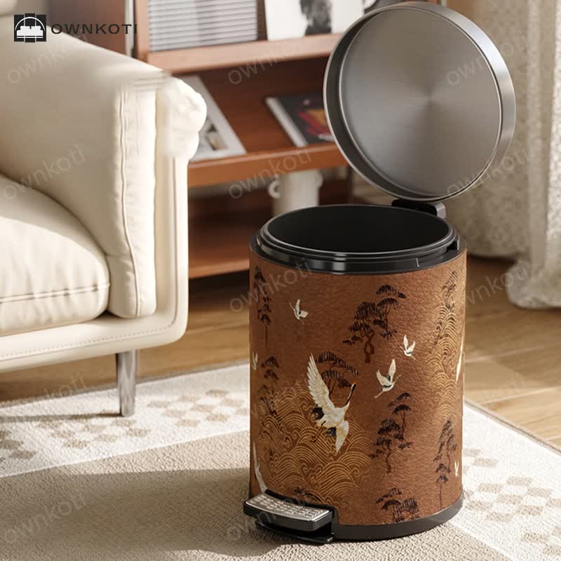 Elegant Rural Stainless Steel Leather Wastebasket