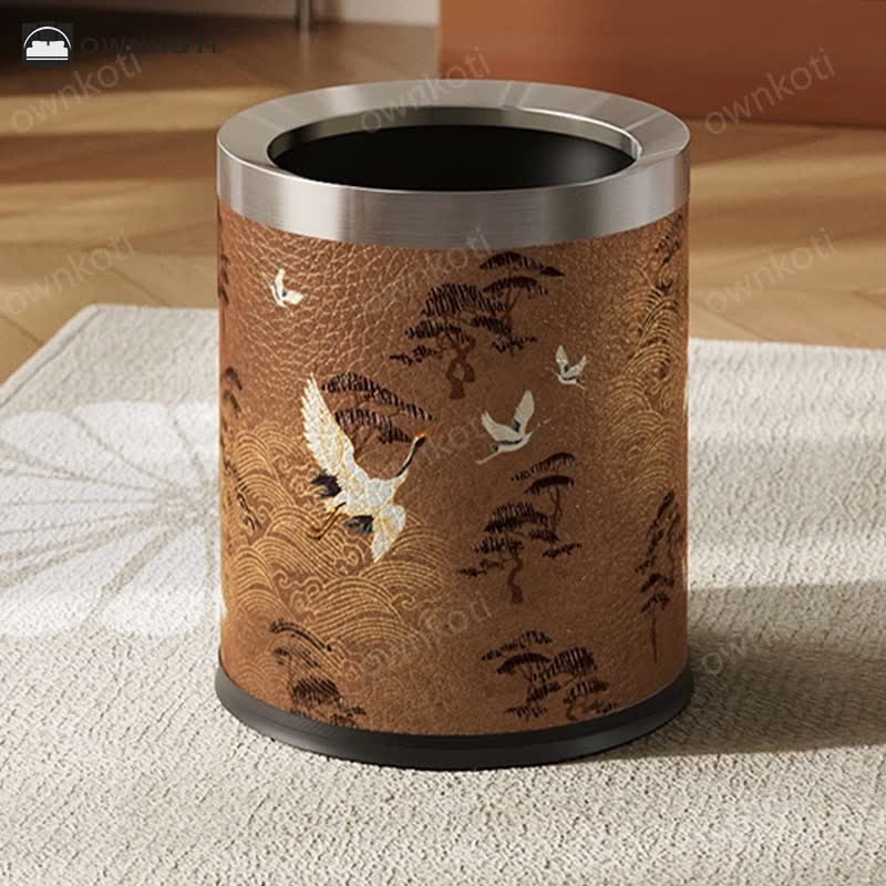 Elegant Rural Stainless Steel Leather Wastebasket