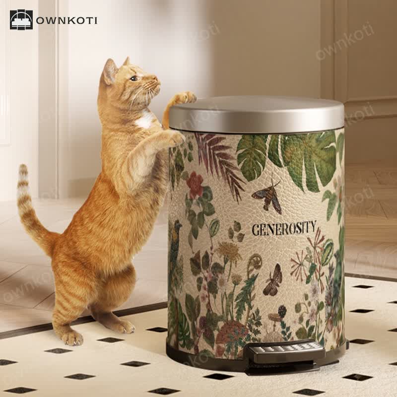 Elegant Rural Stainless Steel Leather Wastebasket
