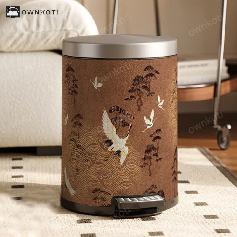 Elegant Rural Stainless Steel Leather Wastebasket