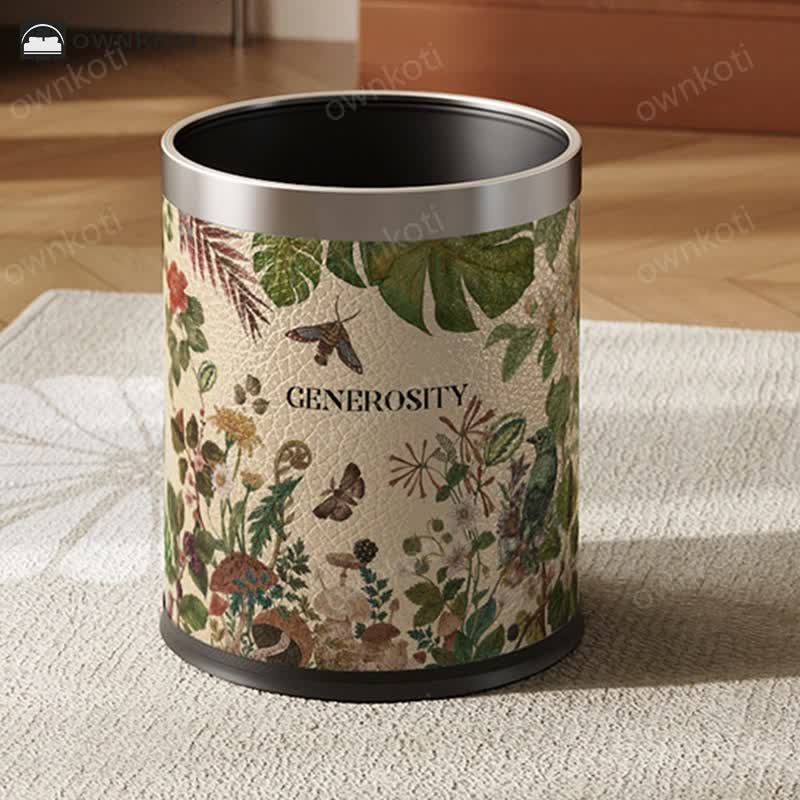 Elegant Rural Stainless Steel Leather Wastebasket