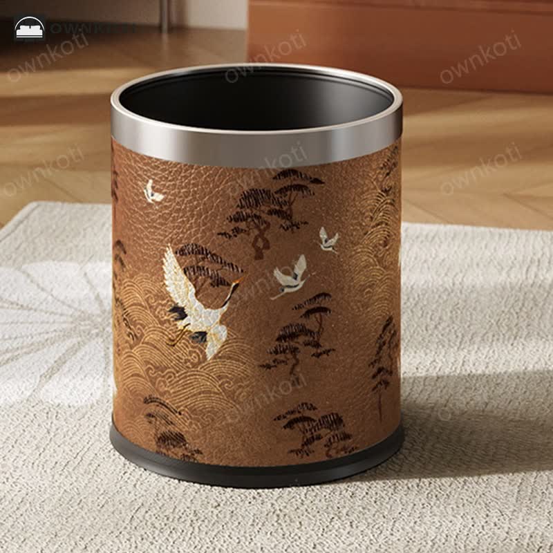 Elegant Rural Stainless Steel Leather Wastebasket