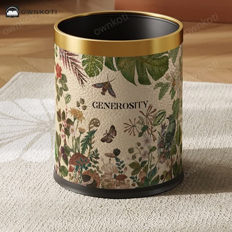 Elegant Rural Stainless Steel Leather Wastebasket