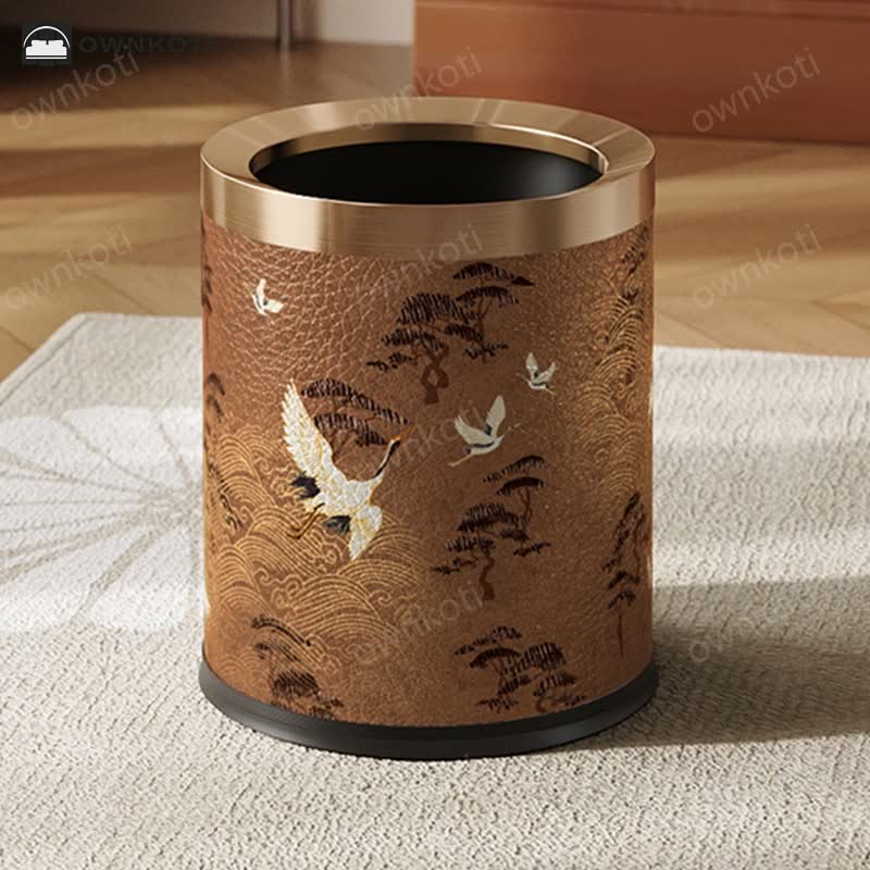 Elegant Rural Stainless Steel Leather Wastebasket