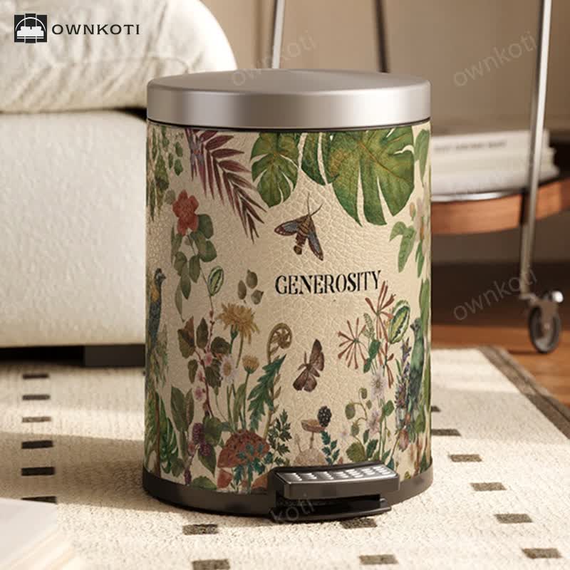 Elegant Rural Stainless Steel Leather Wastebasket