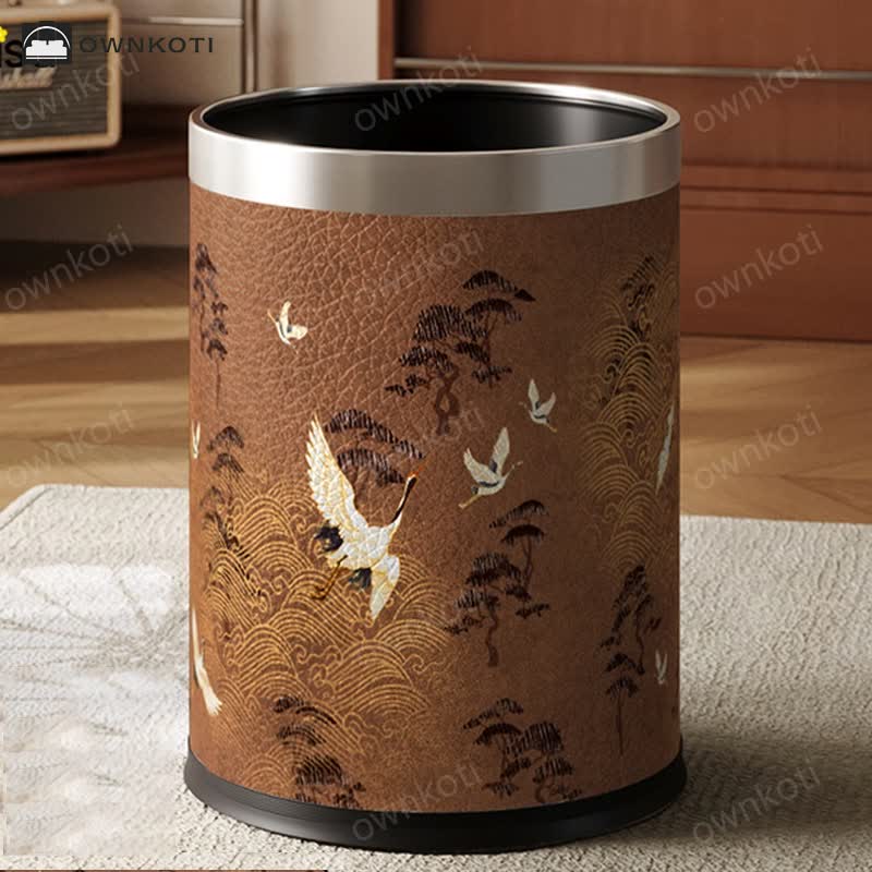 Elegant Rural Stainless Steel Leather Wastebasket