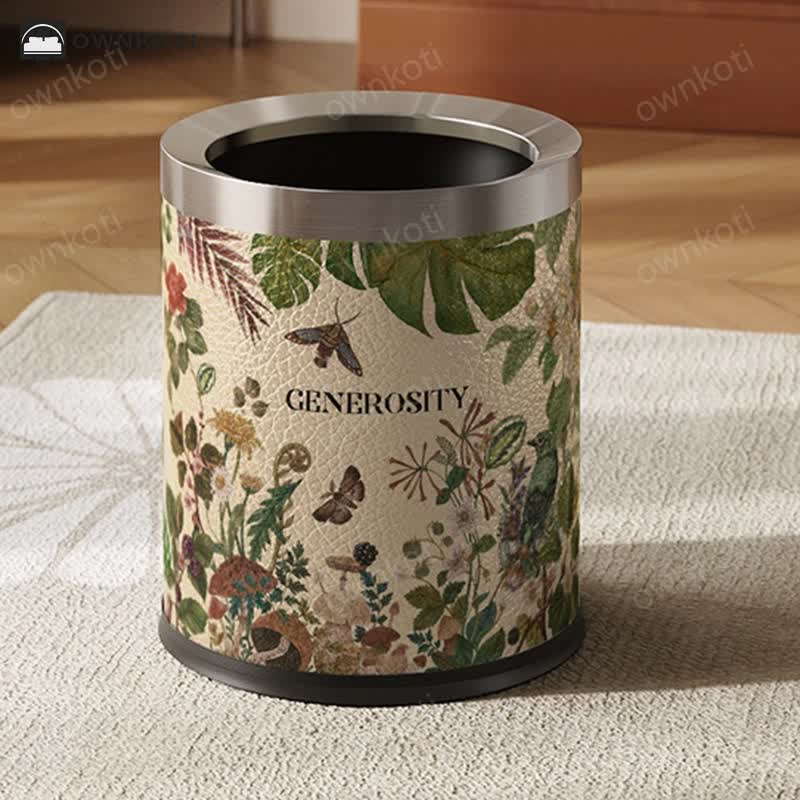 Elegant Rural Stainless Steel Leather Wastebasket