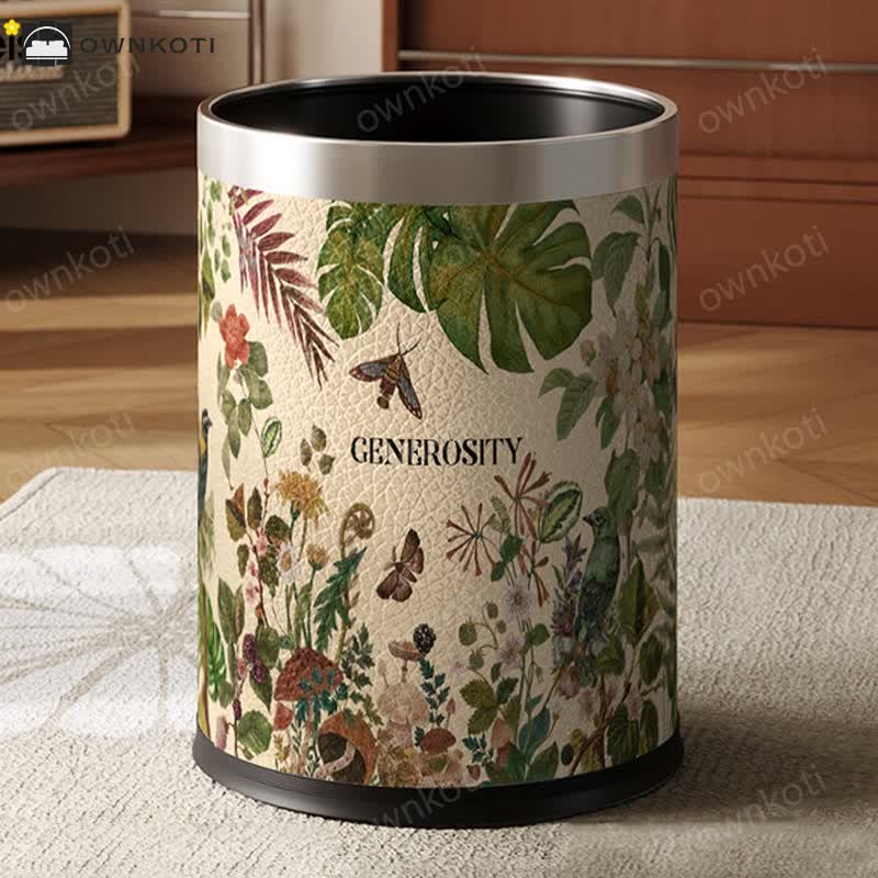 Elegant Rural Stainless Steel Leather Wastebasket