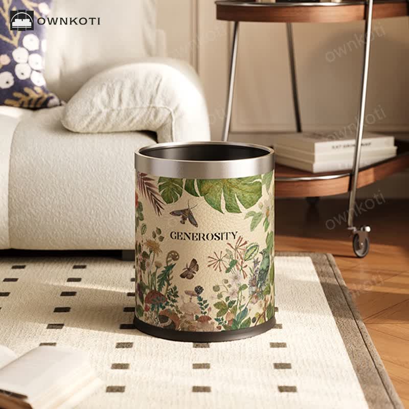 Elegant Rural Stainless Steel Leather Wastebasket