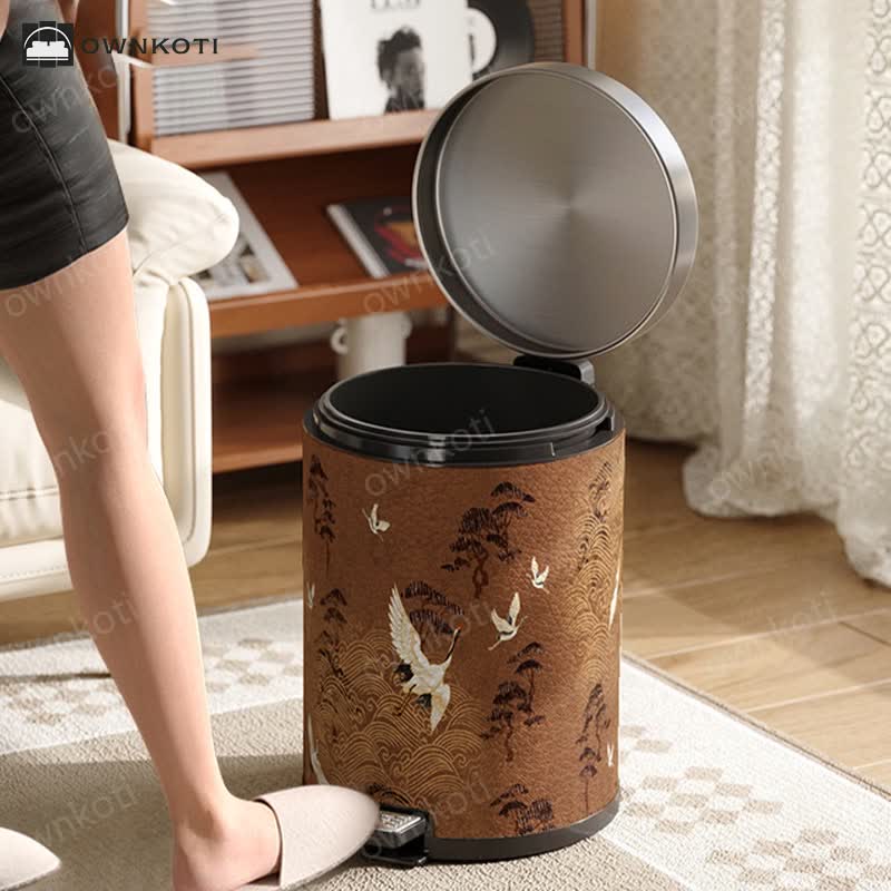 Elegant Rural Stainless Steel Leather Wastebasket
