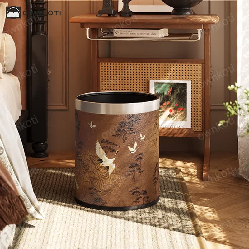 Elegant Rural Stainless Steel Leather Wastebasket