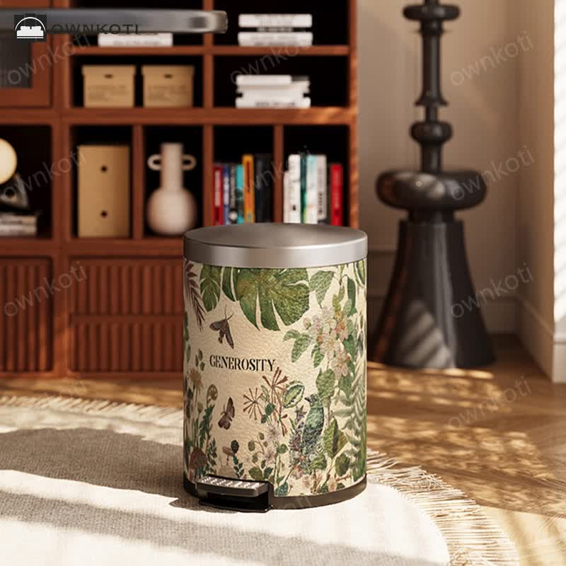 Elegant Rural Stainless Steel Leather Wastebasket