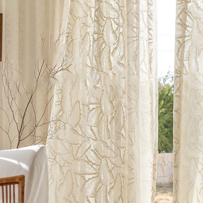 French Vintage Floral Leaf Sheer Gauze Curtain