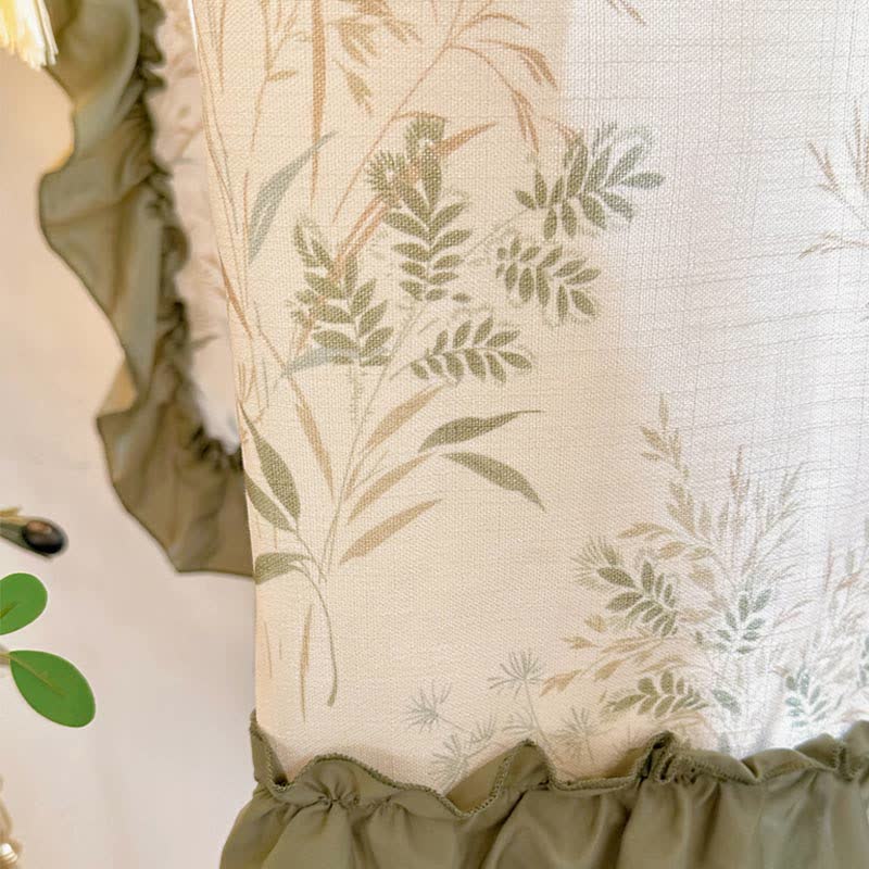 Rustic Style Semi-Blackout Bamboo Printed Ruffle Curtain