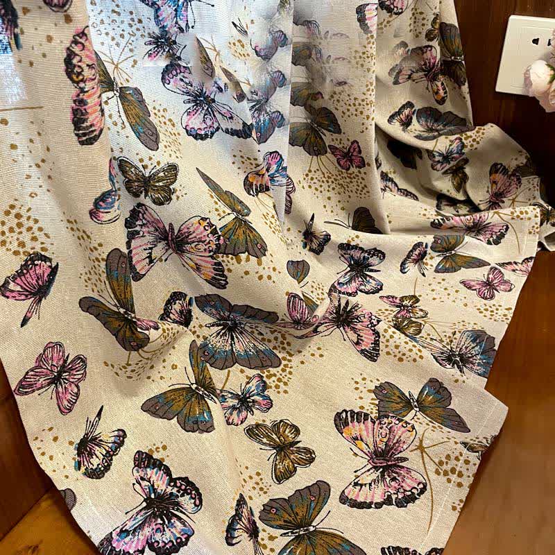 Rustic Butterfly Printed Cotton Linen Curtain
