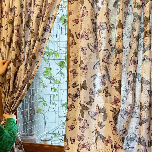 Rustic Butterfly Printed Cotton Linen Curtain