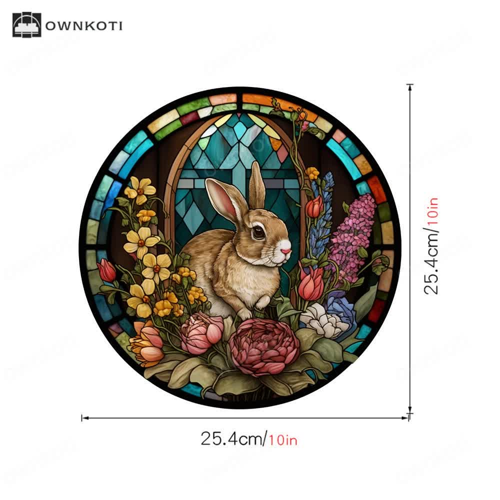 Floral Easter Bunny Stained Static Window Sticker