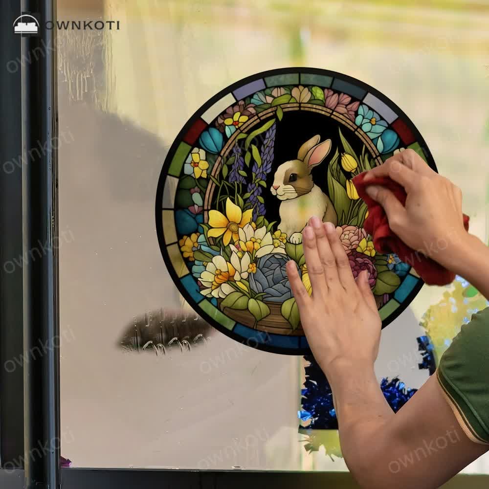 Removable Easter Bunny Stained Static Window Sticker