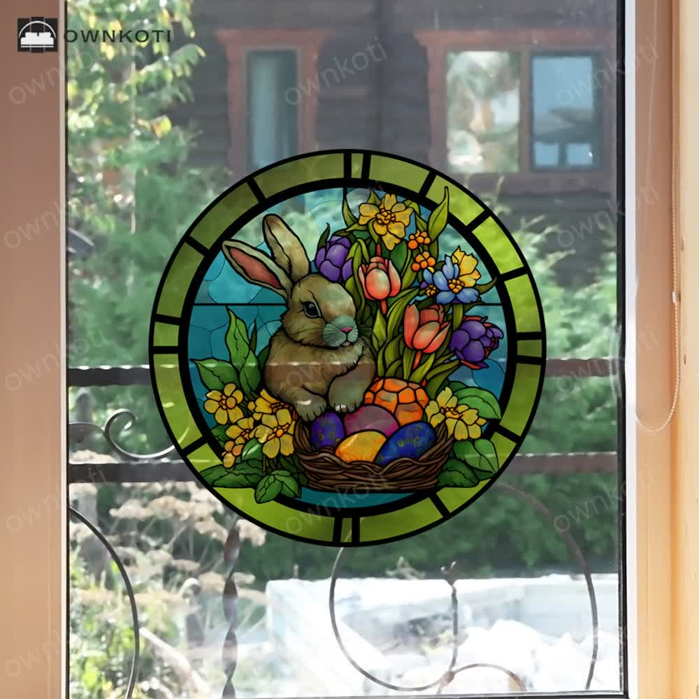 Removable Easter Bunny Stained Static Window Sticker