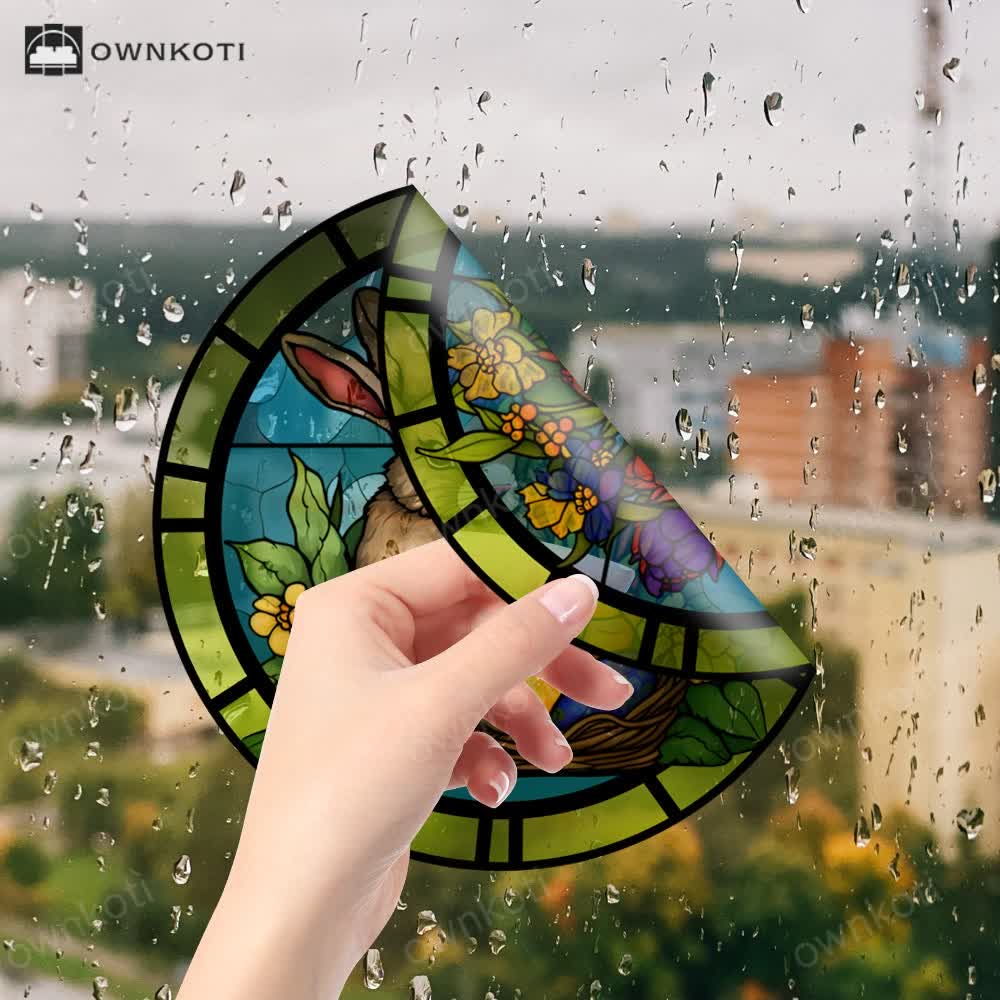 Removable Easter Bunny Stained Static Window Sticker