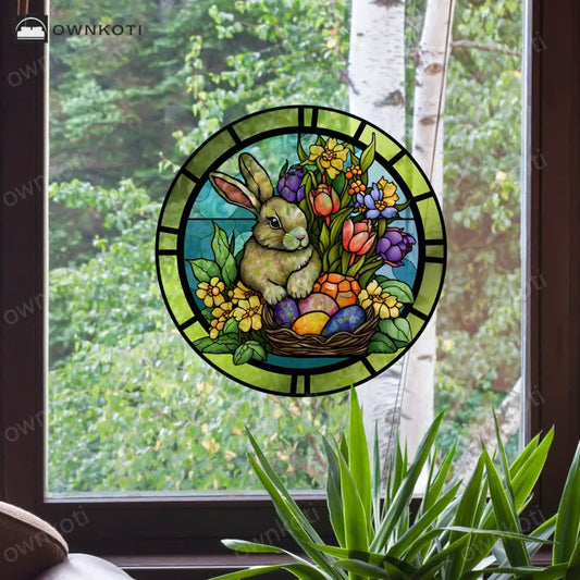 Removable Easter Bunny Stained Static Window Sticker