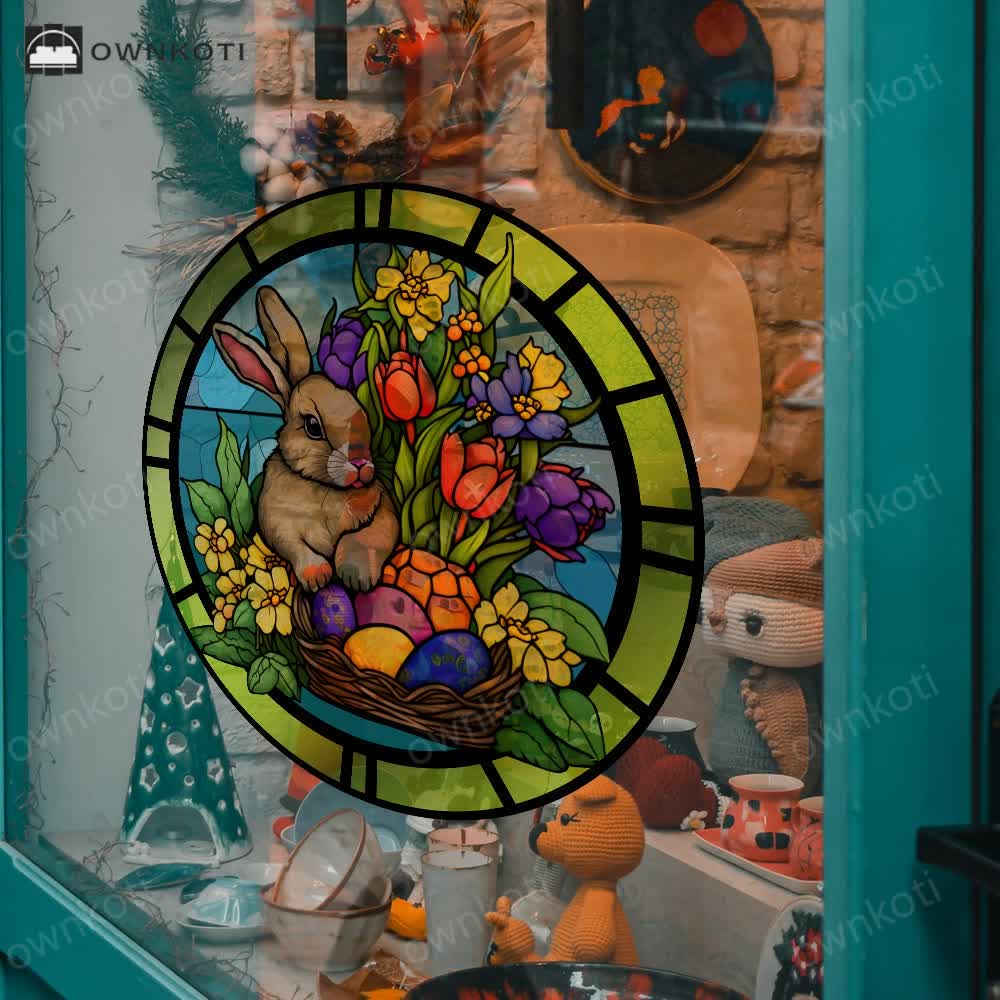 Removable Easter Bunny Stained Static Window Sticker