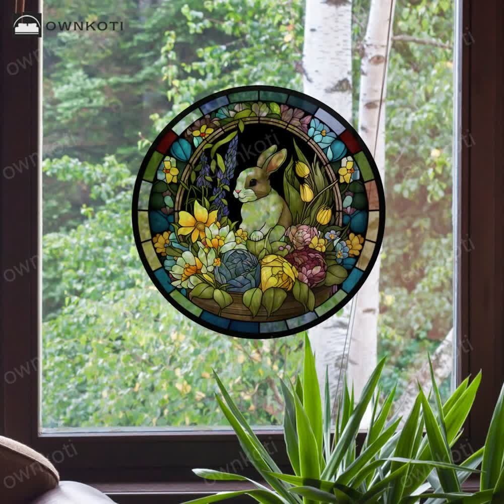 Removable Easter Bunny Stained Static Window Sticker