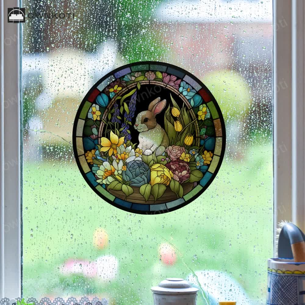 Removable Easter Bunny Stained Static Window Sticker