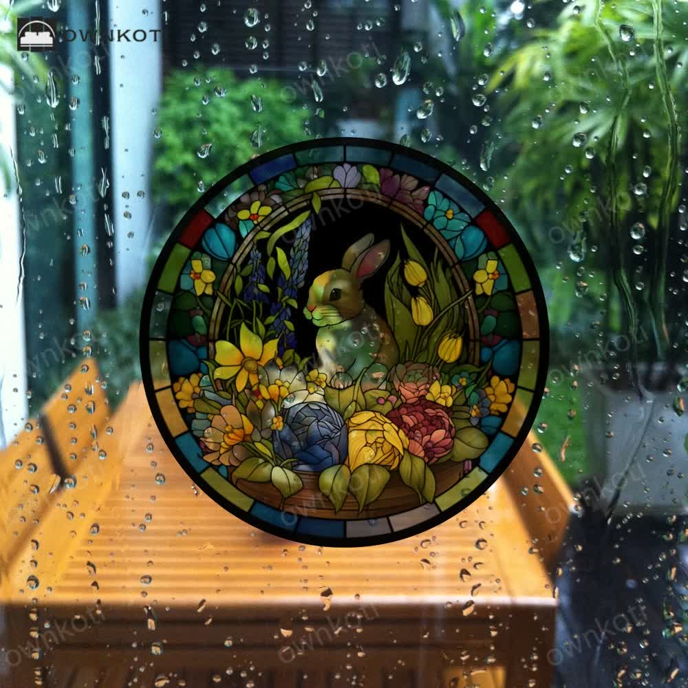 Removable Easter Bunny Stained Static Window Sticker