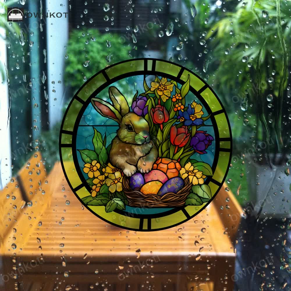 Removable Easter Bunny Stained Static Window Sticker