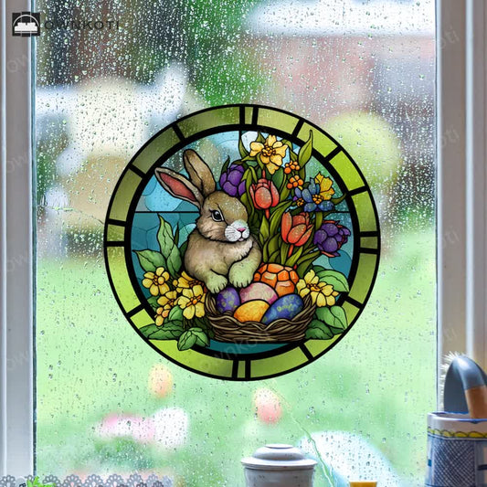 Removable Easter Bunny Stained Static Window Sticker