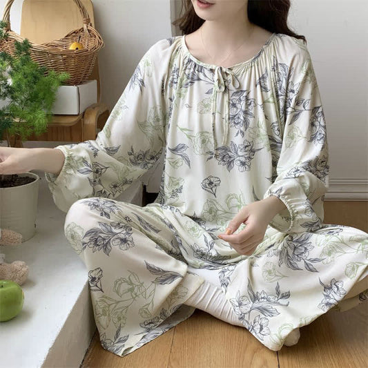 Round Neck Floral Butterfly Print Loungewear Set