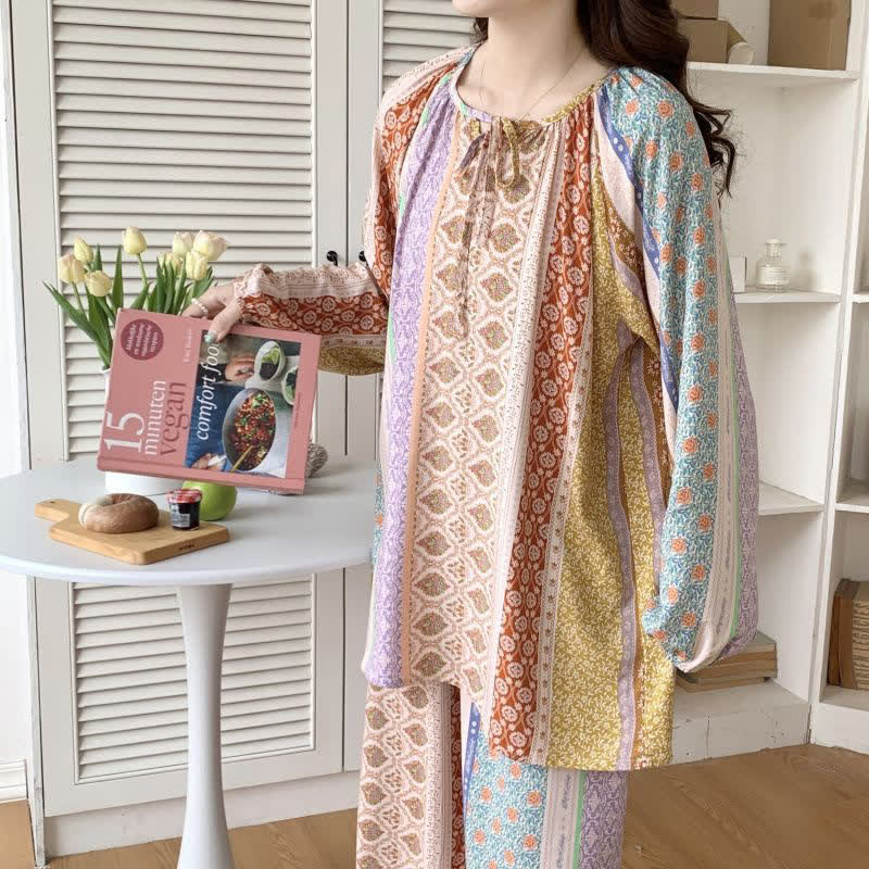 Round Neck Floral Butterfly Print Loungewear Set