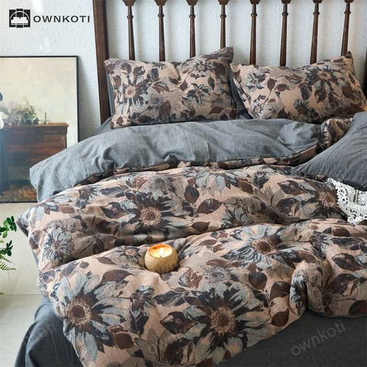 Yarn-dyed Gauze Jacquard Floral Cotton Bedding Set (4PCS)