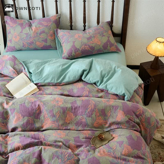 Double Layer Cotton Gauze Flat Sheet Bedding Set (4PCS)