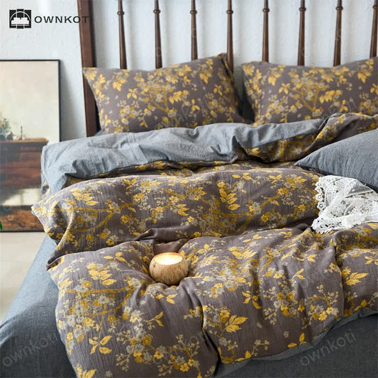 Cotton Gauze Plum Bossom Duvet Cover Bedding Set (4PCS)