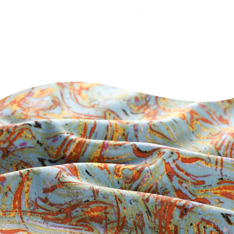 Orange Red Line Print Long Sleeve Loungewear Set