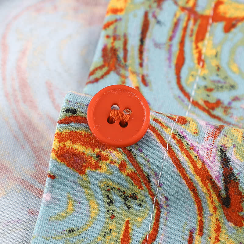 Orange Red Line Print Long Sleeve Loungewear Set