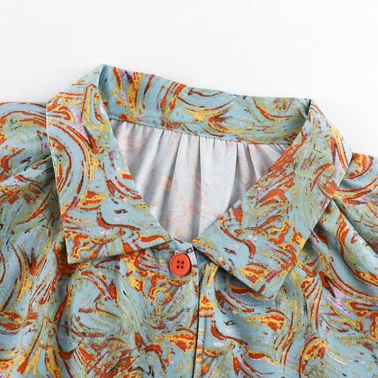 Orange Red Line Print Long Sleeve Loungewear Set