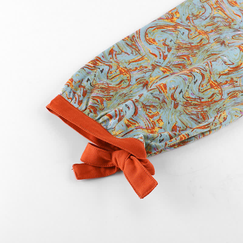 Orange Red Line Print Long Sleeve Loungewear Set
