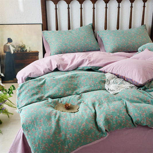 Jacquard Floral Gauze Duvet Cover Bedding Set (4PCS)