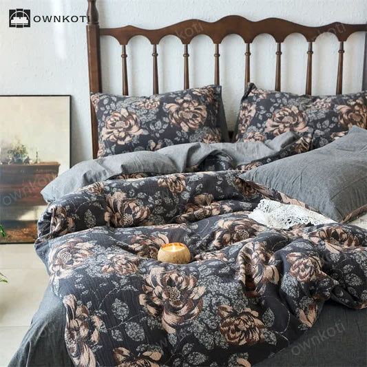 Retro Cotton Gauze Jacquard Floral Bedding Set(4PCS)