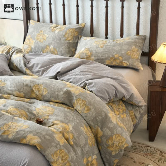 Cotton Gauze Neutral Floral Bedding Set(4PCS)