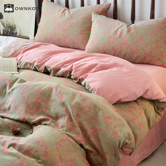 Jacquard Gauze Floral Cotton Bedding Set (4PCS)