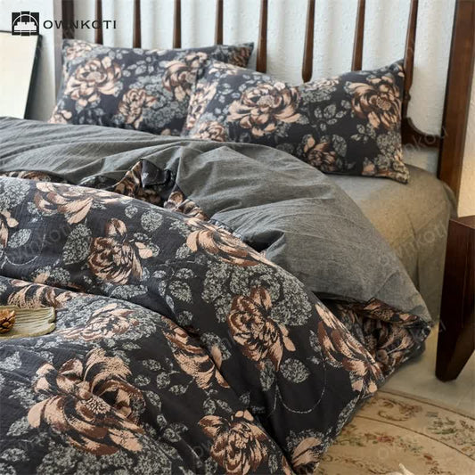 Retro Cotton Gauze Jacquard Floral Bedding Set(4PCS)