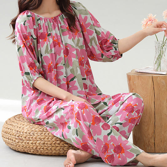 Plus Size Floral Botanical Loungewear Set